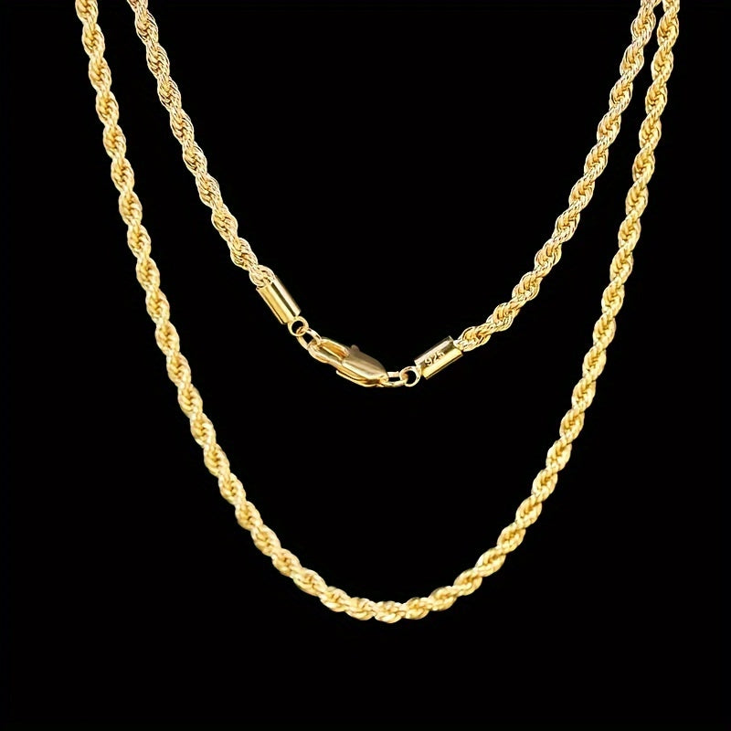 Elegant 18K Gold-Plated 925 Sterling Silver Braided Rope Chain Necklace in Gift Box