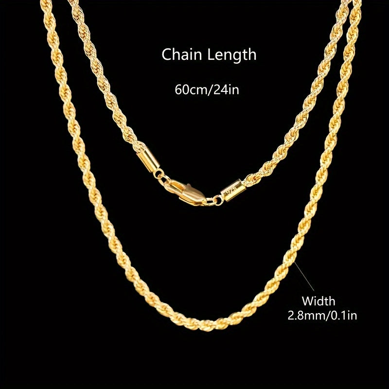 Elegant 18K Gold-Plated 925 Sterling Silver Braided Rope Chain Necklace in Gift Box