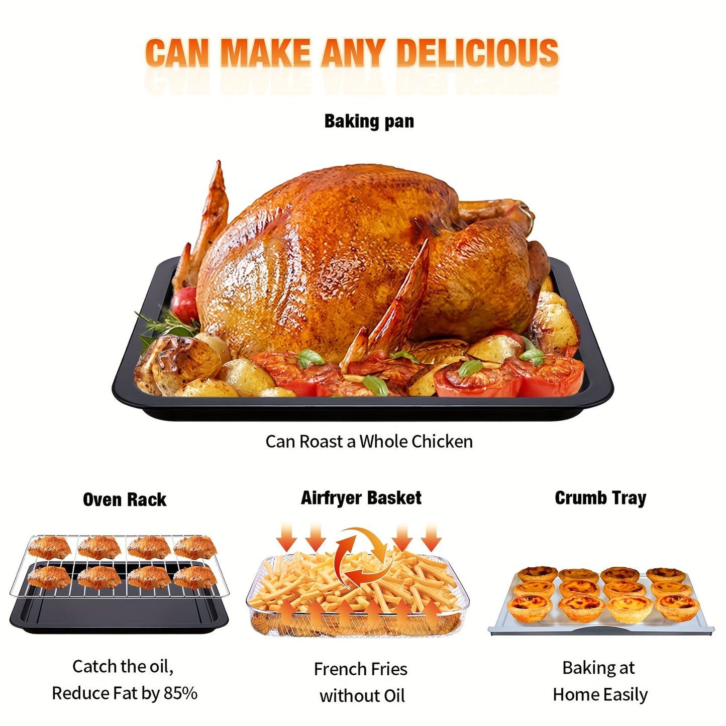 Geek Chef Air Fryer, 6 Slice 26QT Air Fryer Toaster Oven Combo, Air Fryer Oven, Roast, Bake, Broil, Reheat, Fry Oil-Free, Extra Large Convection Countertop Oven, Accessories Included, Stainless Steel, ETL Listed, 1700W