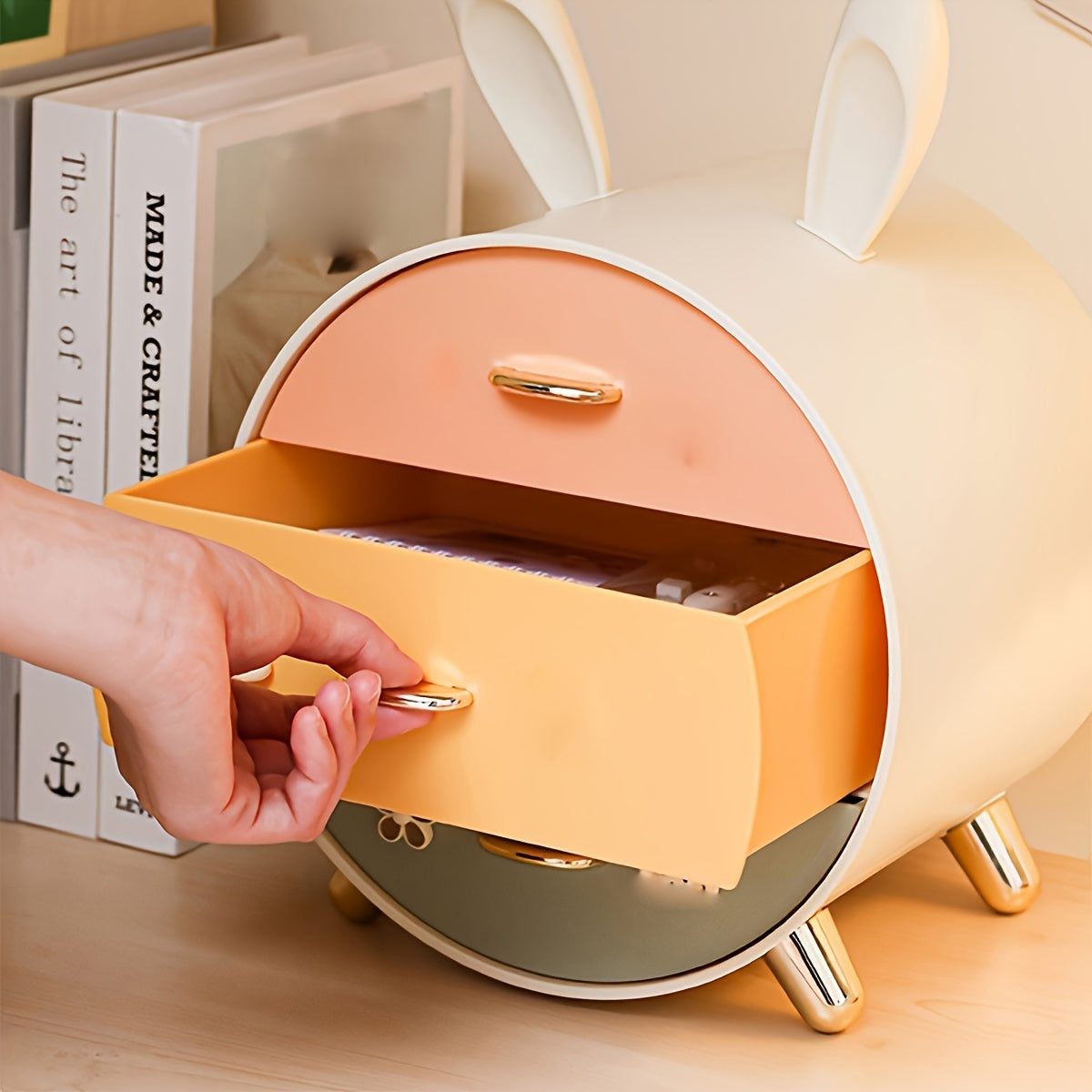 1pc Large Capacity Rabbit Decor Makeup Storage Case Multi-functional Cosmetic Organizer with Drawer Vanity Decor Skincare Stationary Container