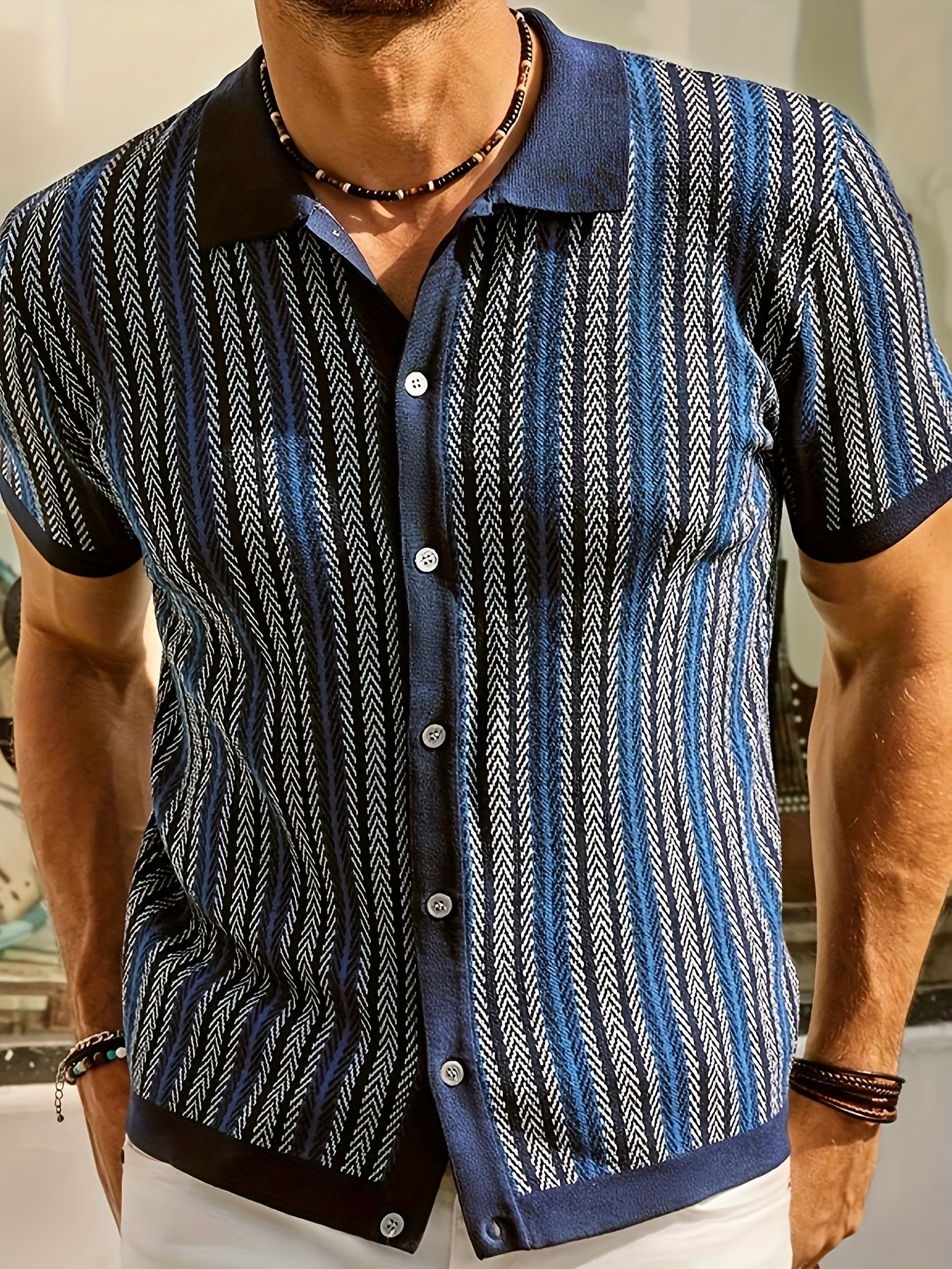 European And American Thick Men's Casual Short Sleeved Cardigan