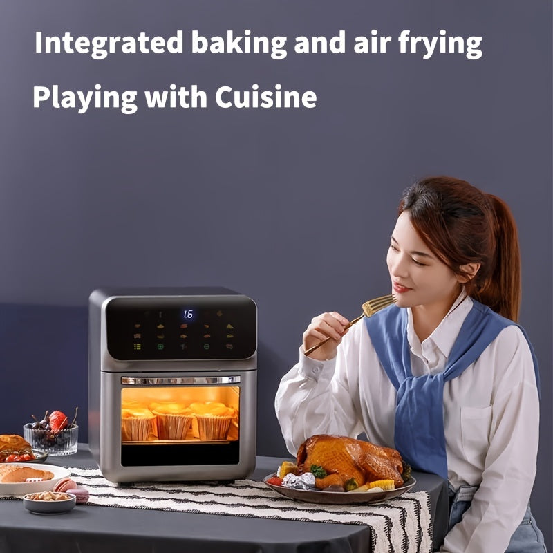 10L Family Air Fryer Oven Stereoscopic Liner, 5D Hot Air 18 Menus, 3 Modes, 1350W, Temp Control, Timer BBQ, Multi-Food, Home & Party, Versatile For Making Fries, Chicken, Steak, Pizza