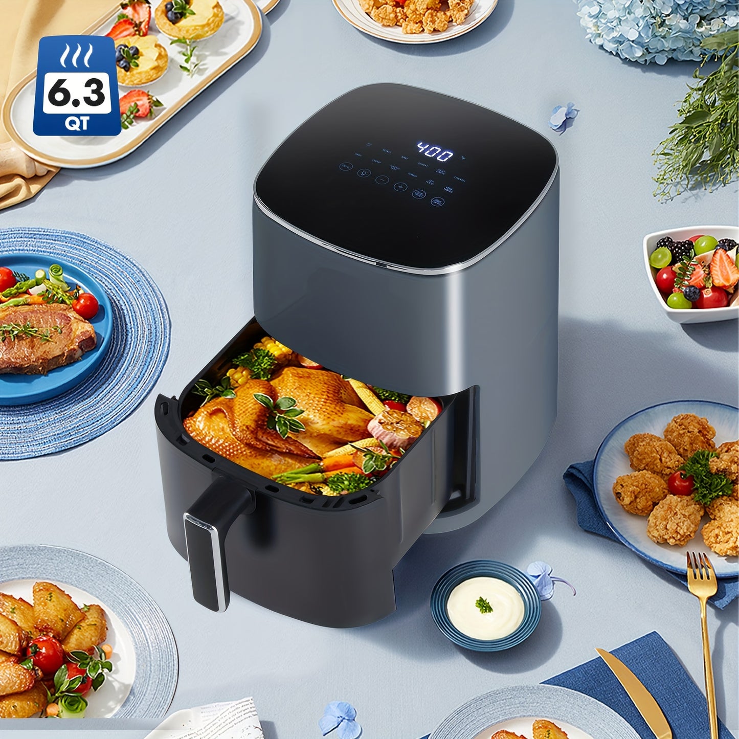 Air Fryer Oven 6 Qt, 12-in-1 Digital Display Compact Cooker With Easy View Windows, Space-saving, Nonstick And Dishwasher Safe Basket With Temperature And Time Control