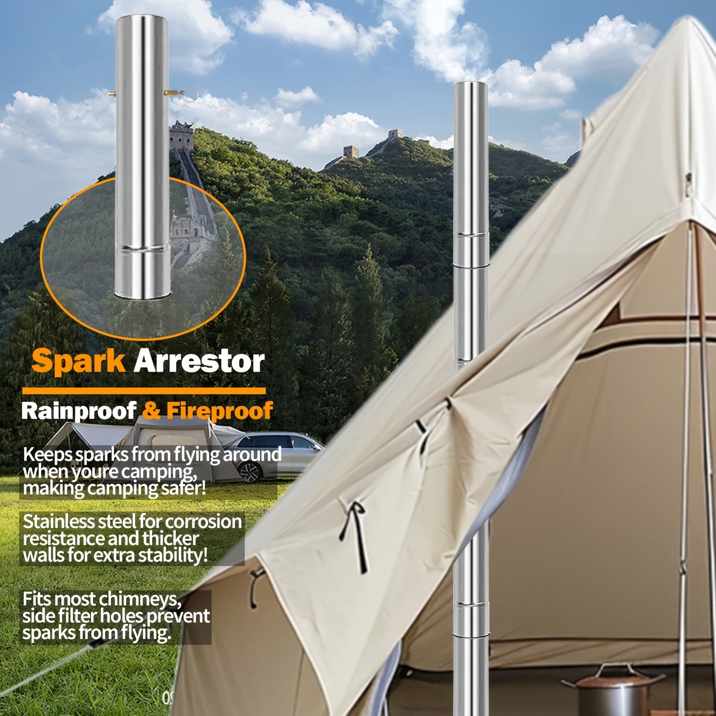 Stainless Steel Camping Tent Stove with Chimney Pipe And Gloves