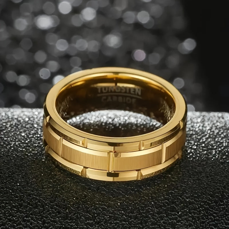 Golden Tungsten Carbide Mens Wedding Band 8mm Scratch Resistant