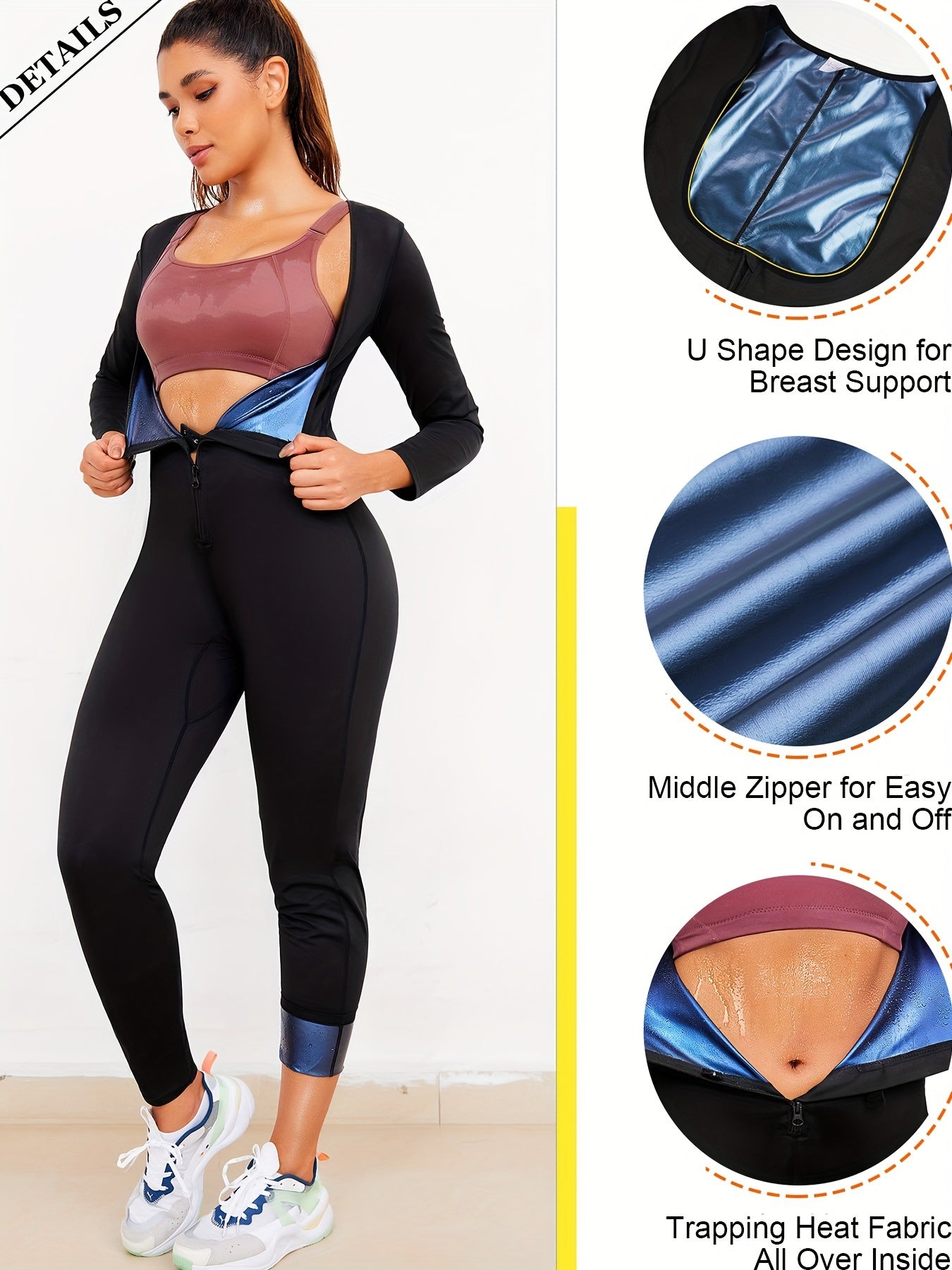 Junlan Full Body Sauna Suit Sweat Jumpsuit Waist Trainers for Women Workout Sweat Suit