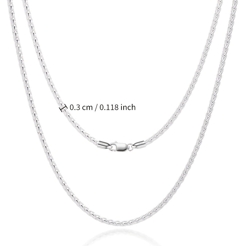 Waitsoul 925 Sterling Silvery Rope Chain Lobster Clasp 2mm 3mm Silvery Chain Men's Women's Silvery Necklace Chain 16-30 Inch Lantern Chain