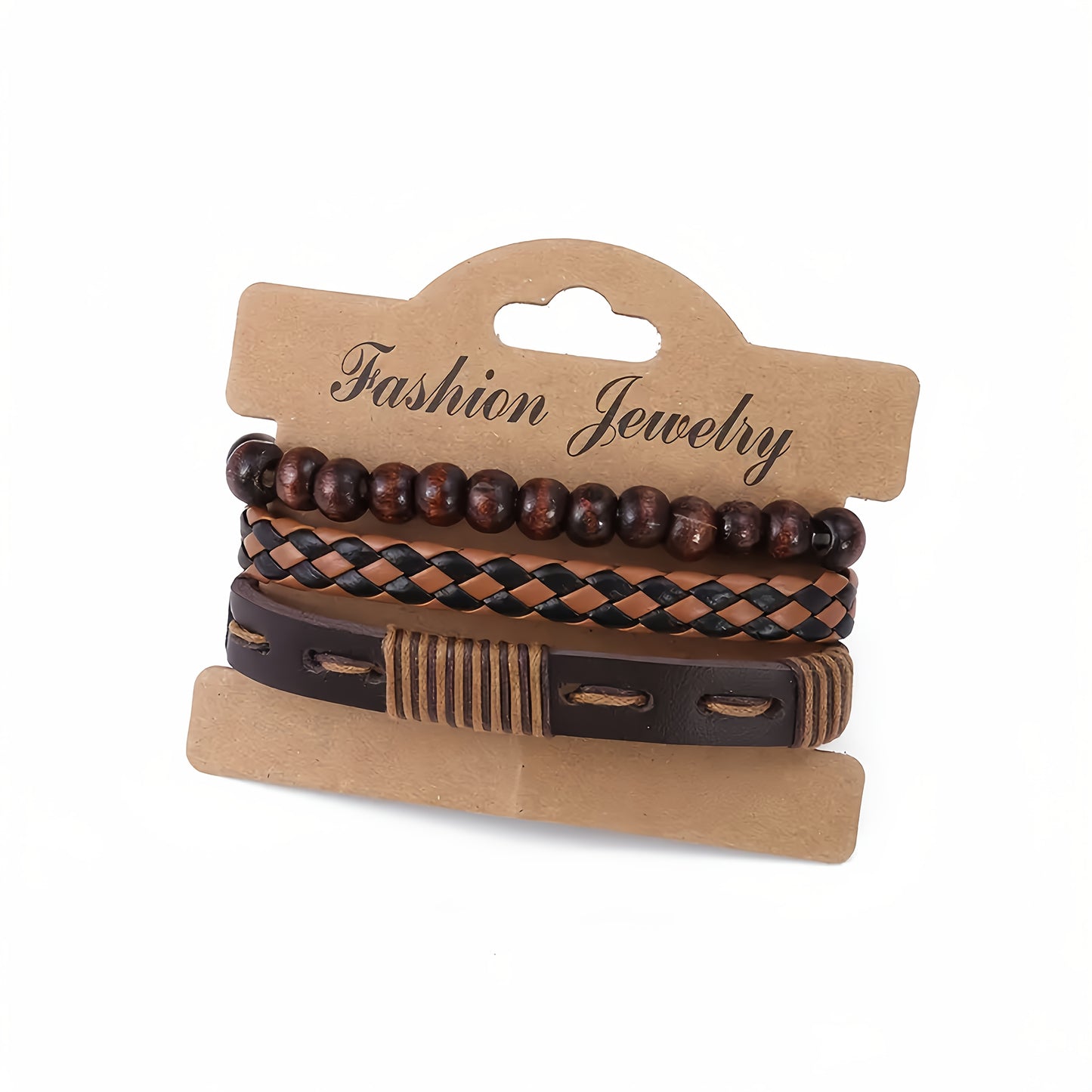 12pcs Bohemian Men's Bracelet Set - Woven Faux Leather Beads