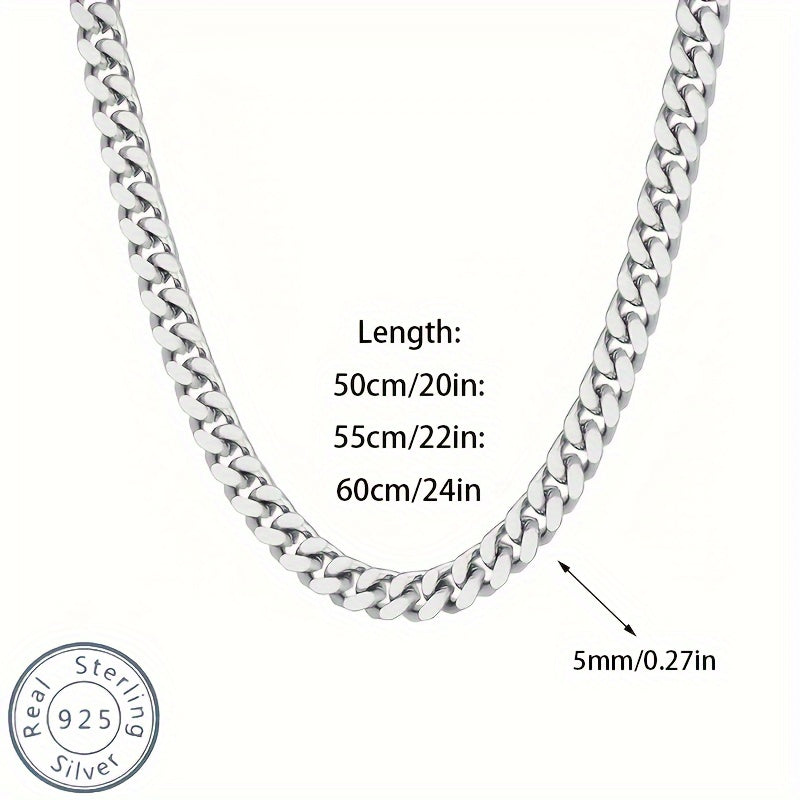 925 Sterling Silvery Italian Cuban Chain Men's And Women's Necklace Gift Box