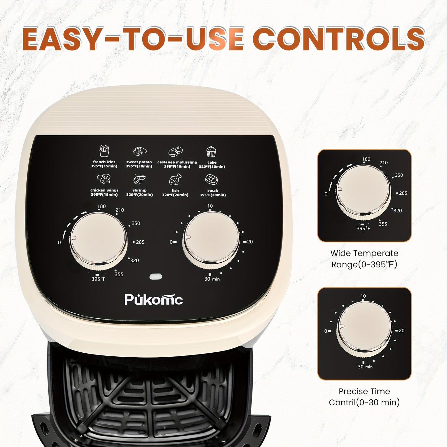 SUSTEAS 4QT Air Fryer 8-in-1 Adjustable Temp Beige