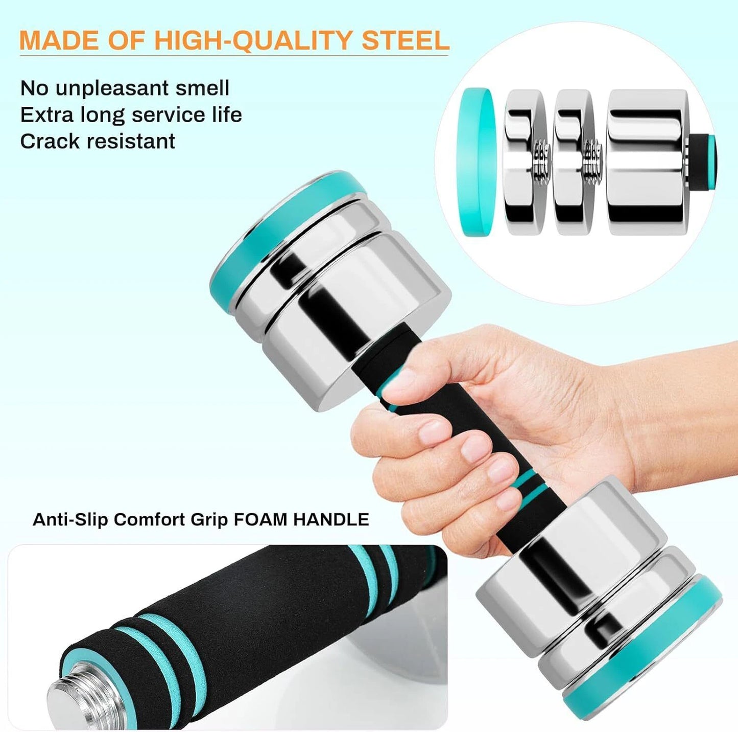 Steel Dumbbells Ultracompact Adjustable Chrome Foam Handles