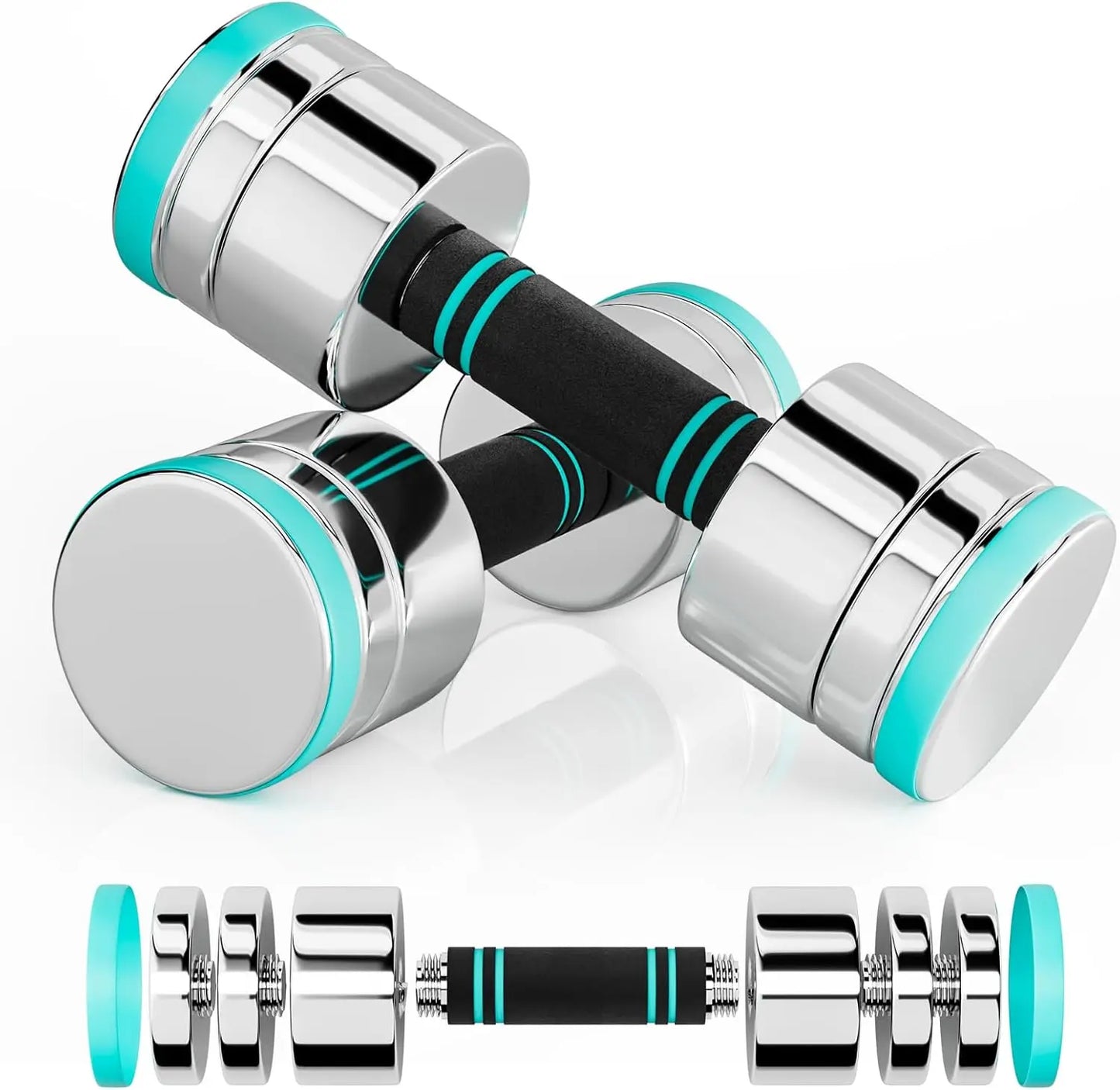 Steel Dumbbells Ultracompact Adjustable Chrome Foam Handles