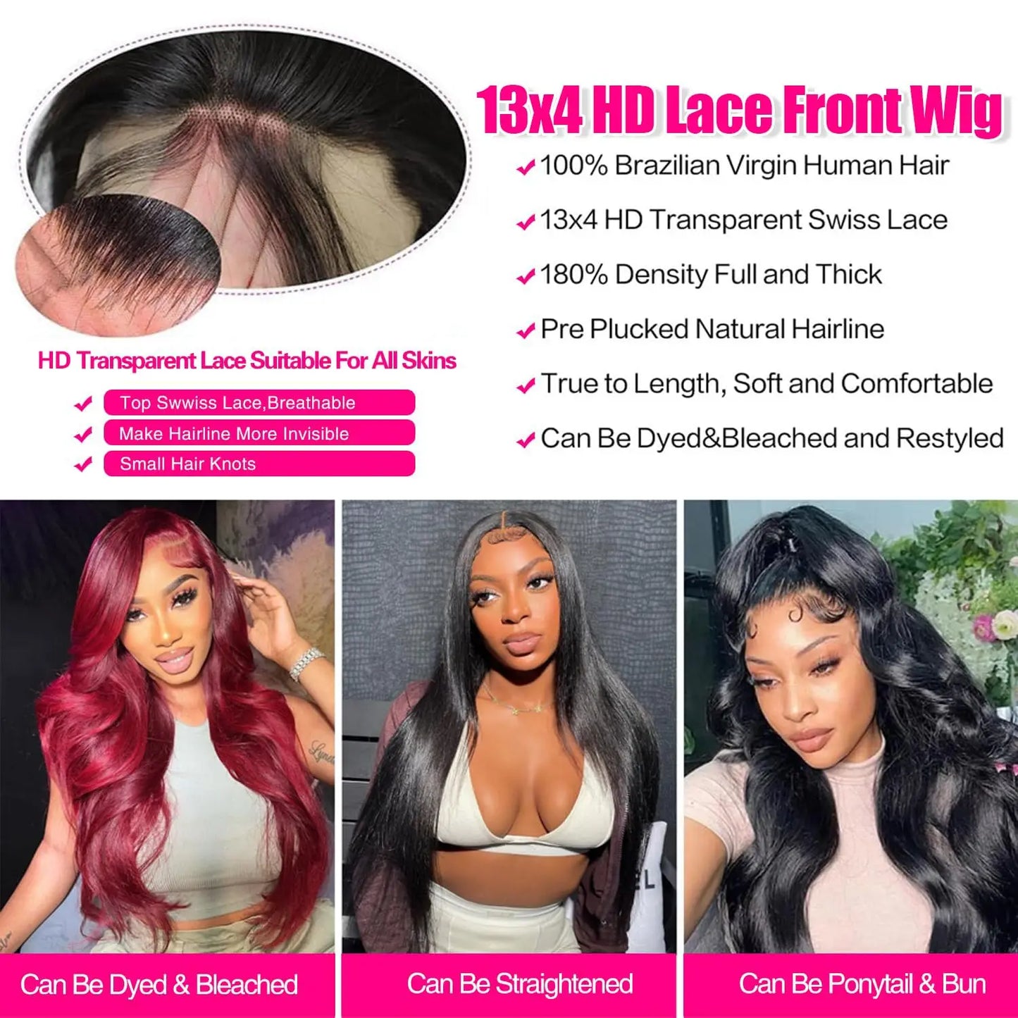WXG Body Wave Human Hair HD Lace Front Wig Brazilian