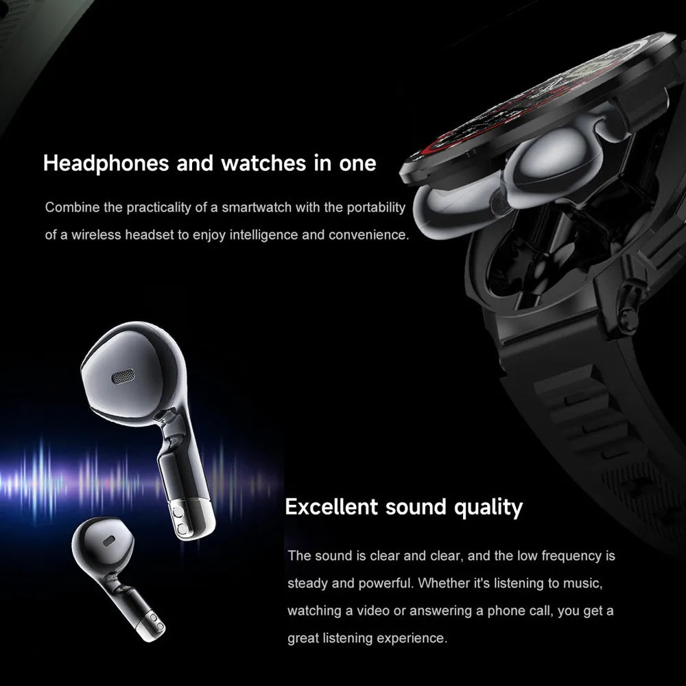 EFFEOKKI 2 in 1 Smart Watch with Earbuds Round Screen Fitness Watch for Men NFC Multiple Sport Compatible with iPhone and Android