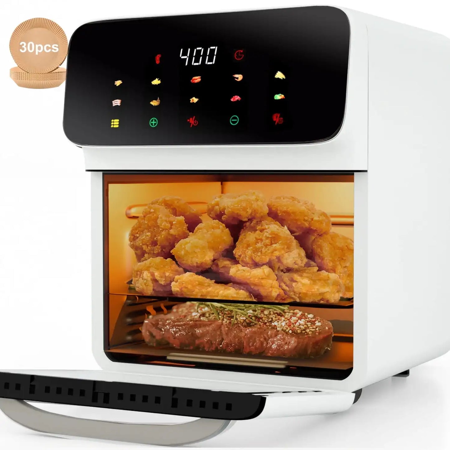 Bluebow Air Fryer 12QT Convection Oven with 10 in 1 Multi Function Visible Window and Touchscreen Black