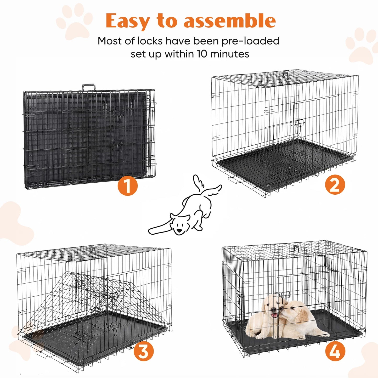 Double Door Folding Metal Wire Dog Cage Extra Large Kennel