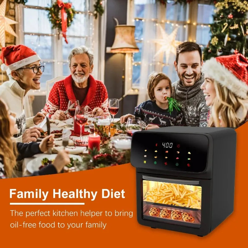 Bluebow Air Fryer 12QT Convection Oven with 10 in 1 Multi Function Visible Window and Touchscreen Black