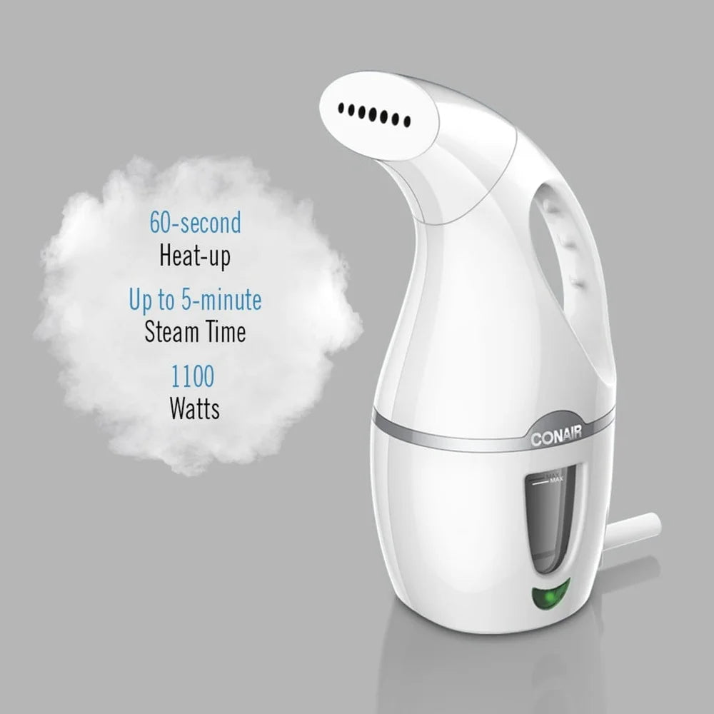 Handheld Travel Garment Steamer 1100W Quick Wrinkle Remover Compact Design Ergonomic Handle Detachable Water Tank Ideal Home