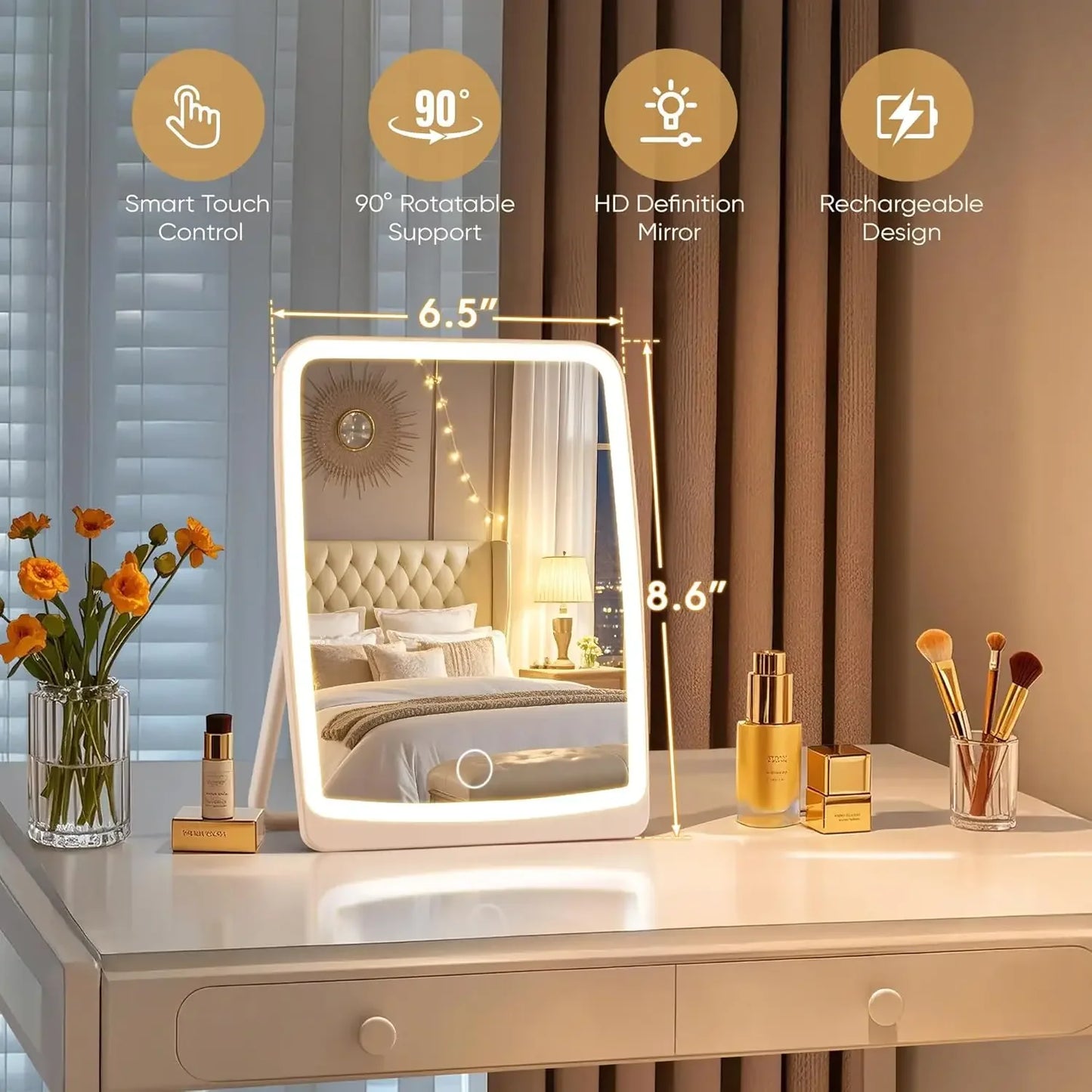 Feature LED Makeup Mirror With 3 Color Lighting Dimmable