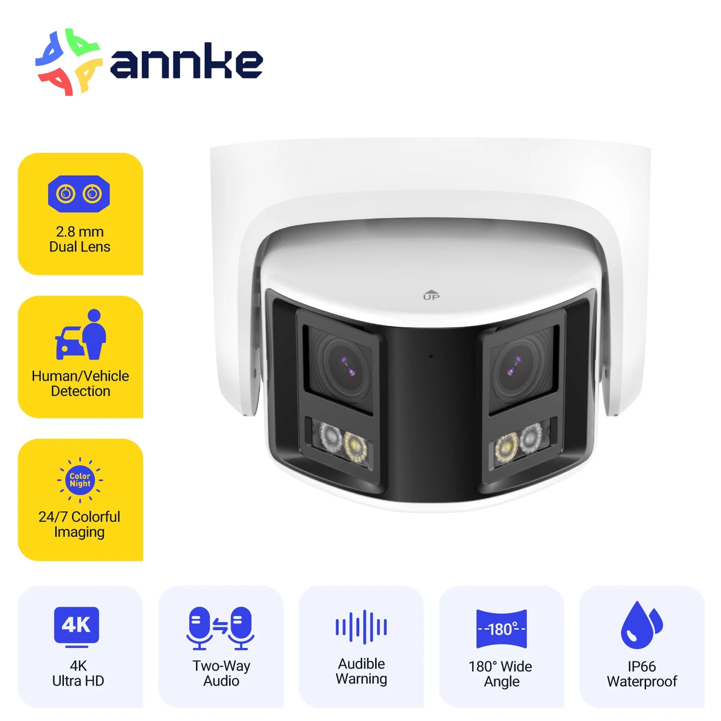 ANNKE Smart Home 180 Degree 8MP DUO POE Dual Lens Wide View Outdoor Video Camera with 4K AI Human Detection and Two Way Audio