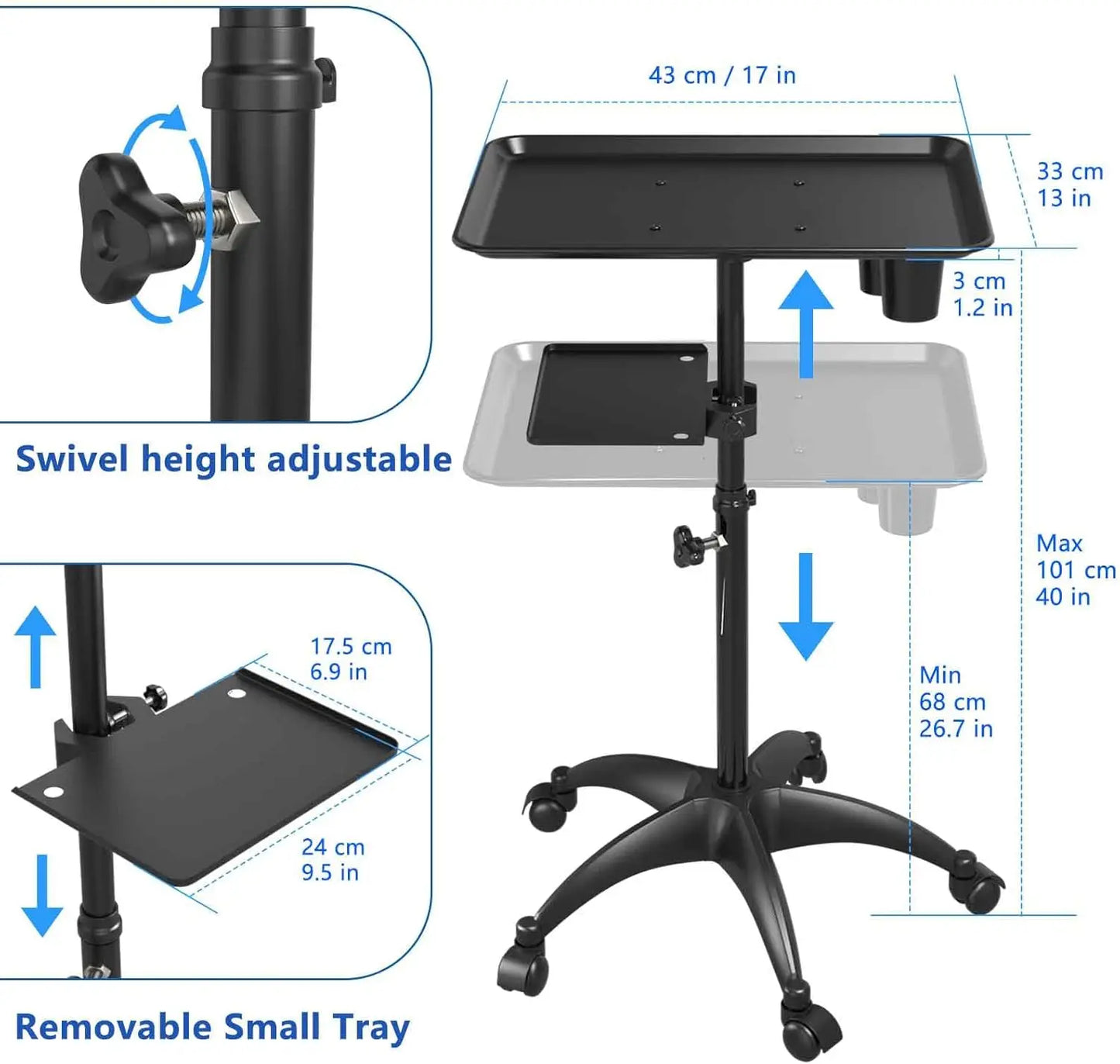 Hign-concerned Aluminum Salon Tray Cart With Storage Wheels