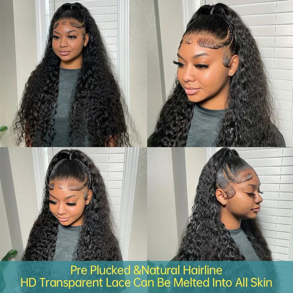 Luckathy Transparent Human Hair Wig Deep Wave Lace Front
