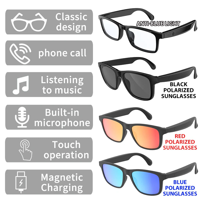 New Smart Glasses Wireless Bluetooth Hands Free Talking Music Headset with Speaker Fashion Sunglasses Eyeglasses