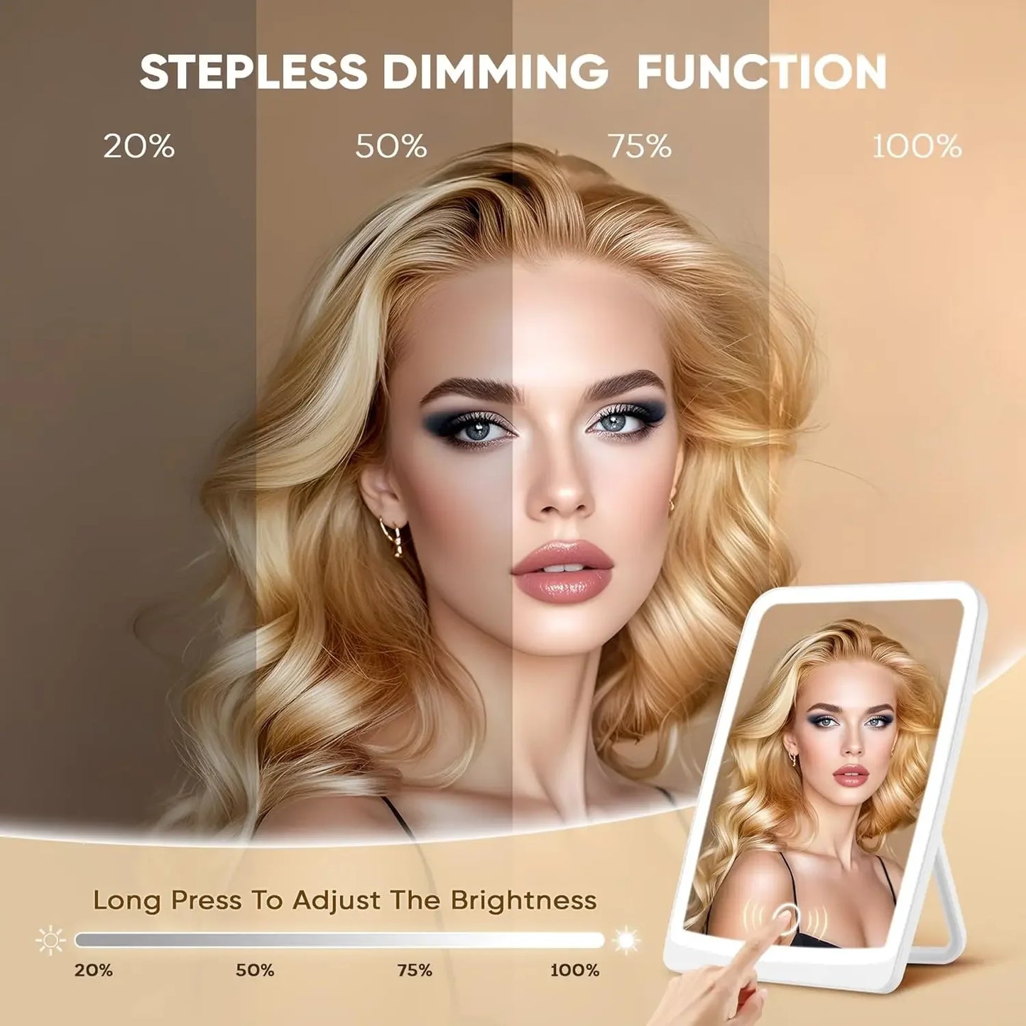 Feature LED Makeup Mirror With 3 Color Lighting Dimmable