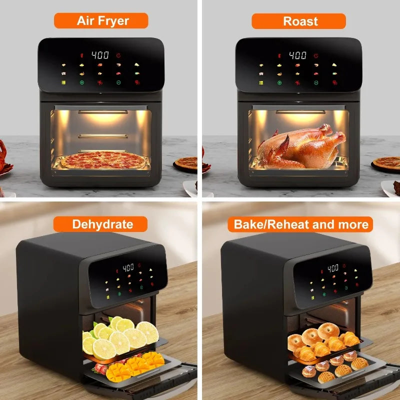 Bluebow Air Fryer 12QT Convection Oven with 10 in 1 Multi Function Visible Window and Touchscreen Black