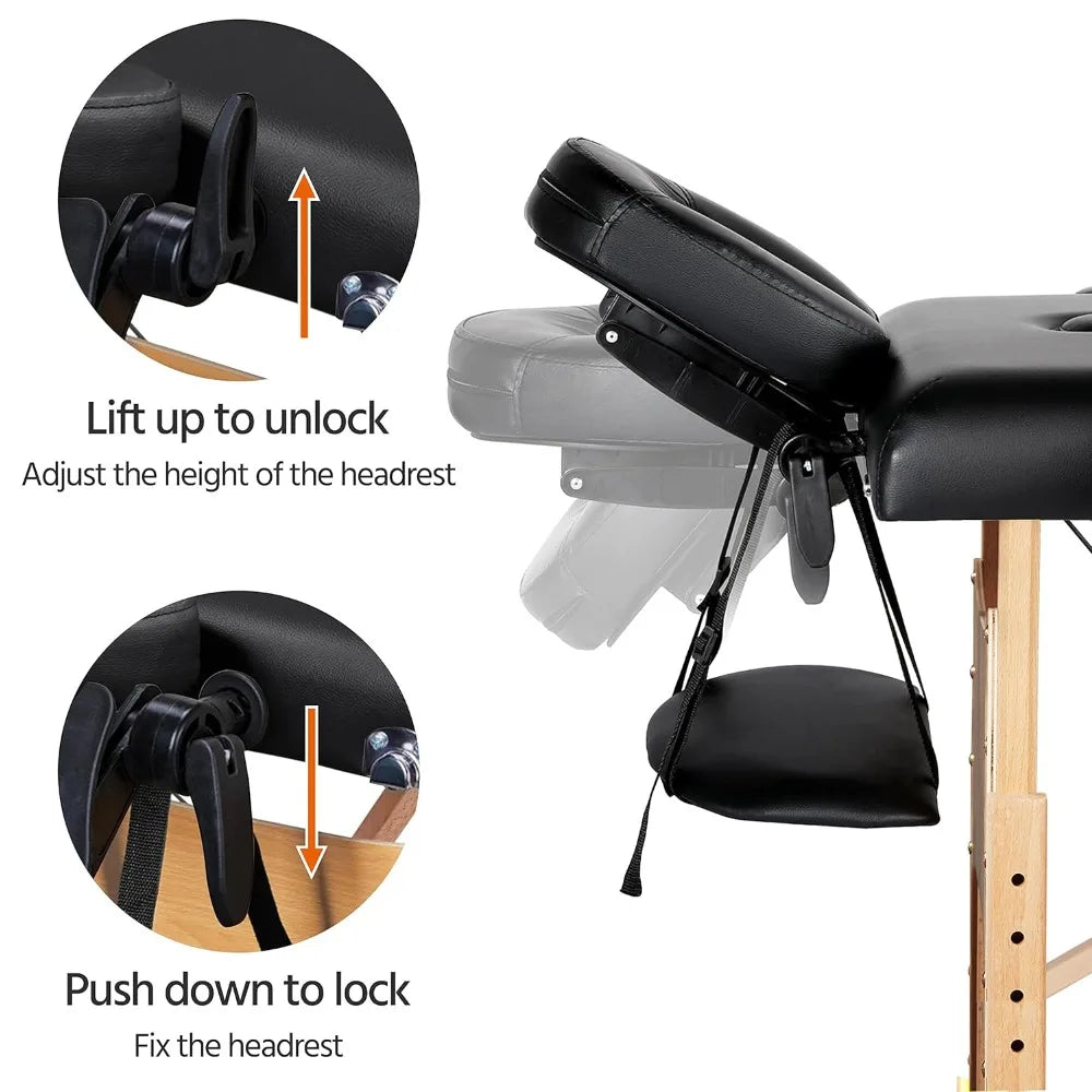 Massage Table Portable Lash Beds Spa Bed Massage Couch Foldable Spa Tables Adjustable 2 Fold with Non-Woven Bag 28 inch, Black