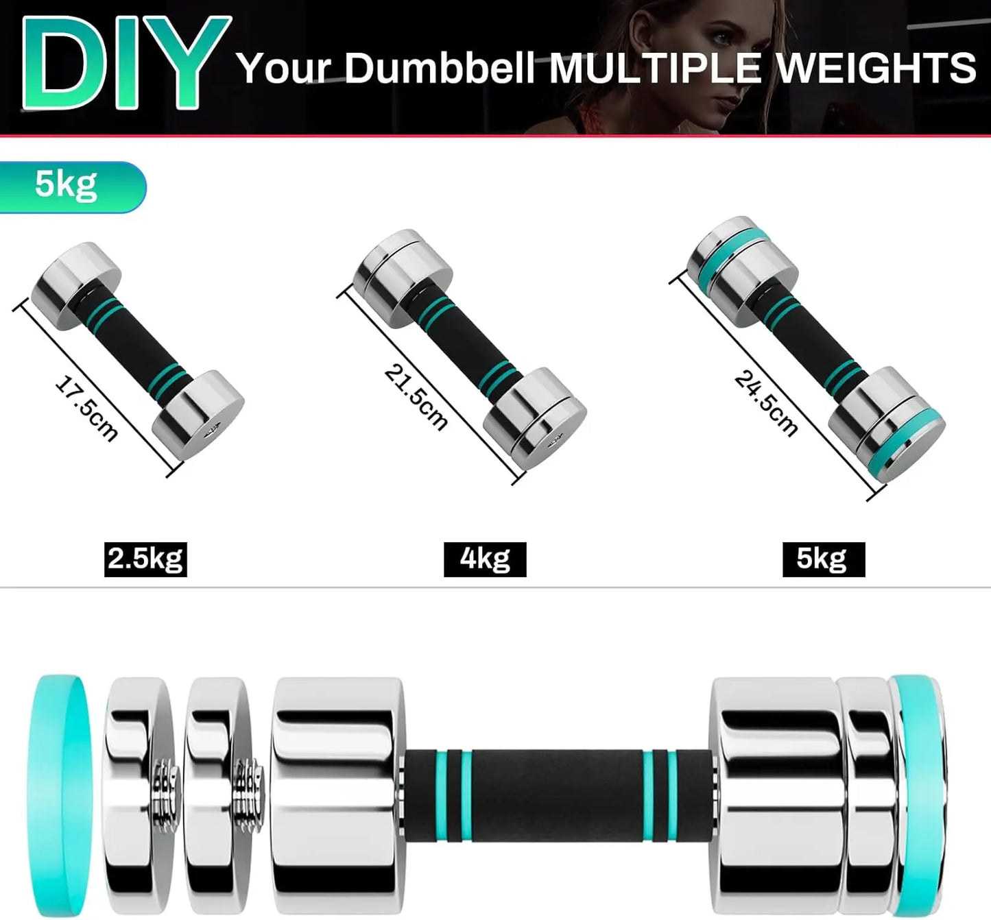 Steel Dumbbells Ultracompact Adjustable Chrome Foam Handles