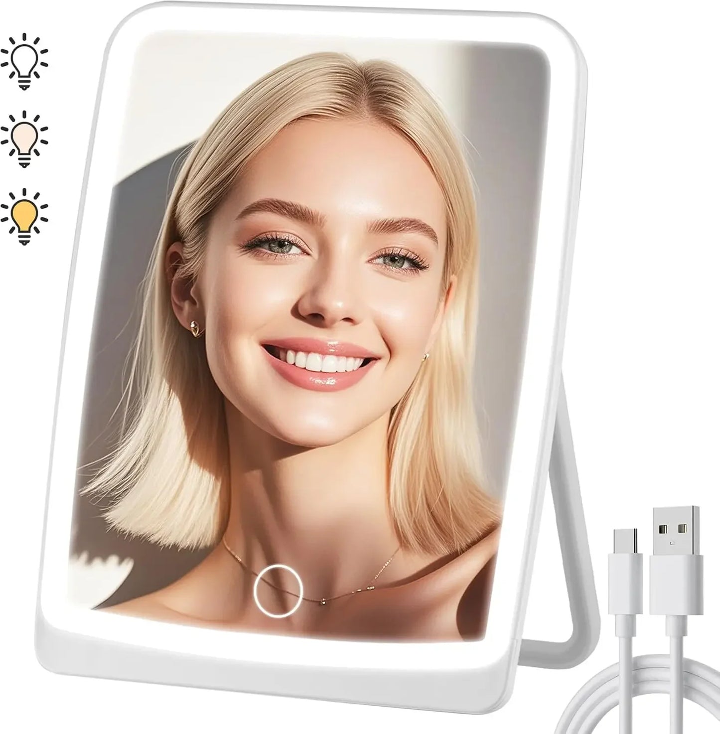 Feature LED Makeup Mirror With 3 Color Lighting Dimmable