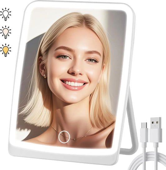 Feature LED Makeup Mirror With 3 Color Lighting Dimmable