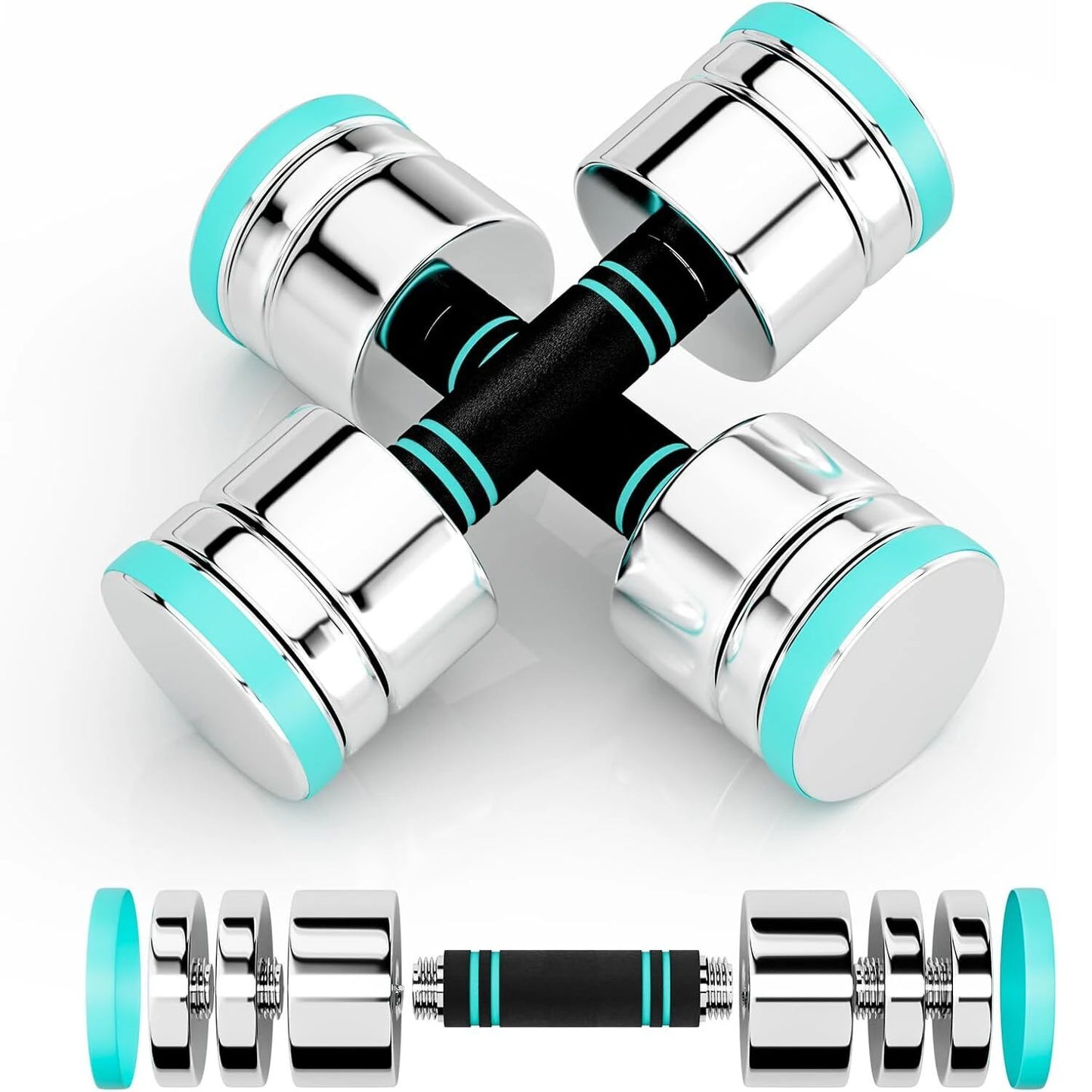 Steel Dumbbells Ultracompact Adjustable Chrome Foam Handles