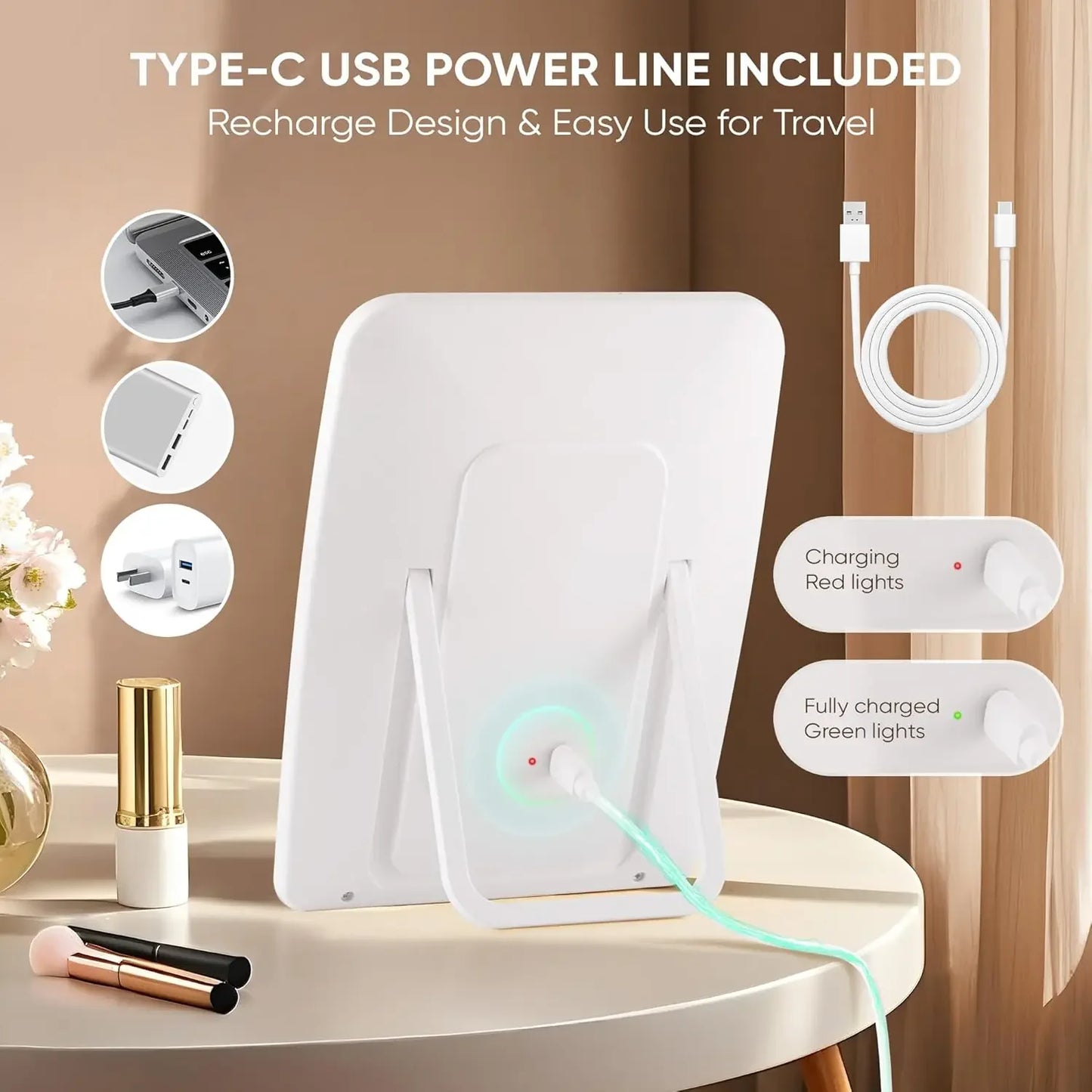 Feature LED Makeup Mirror With 3 Color Lighting Dimmable