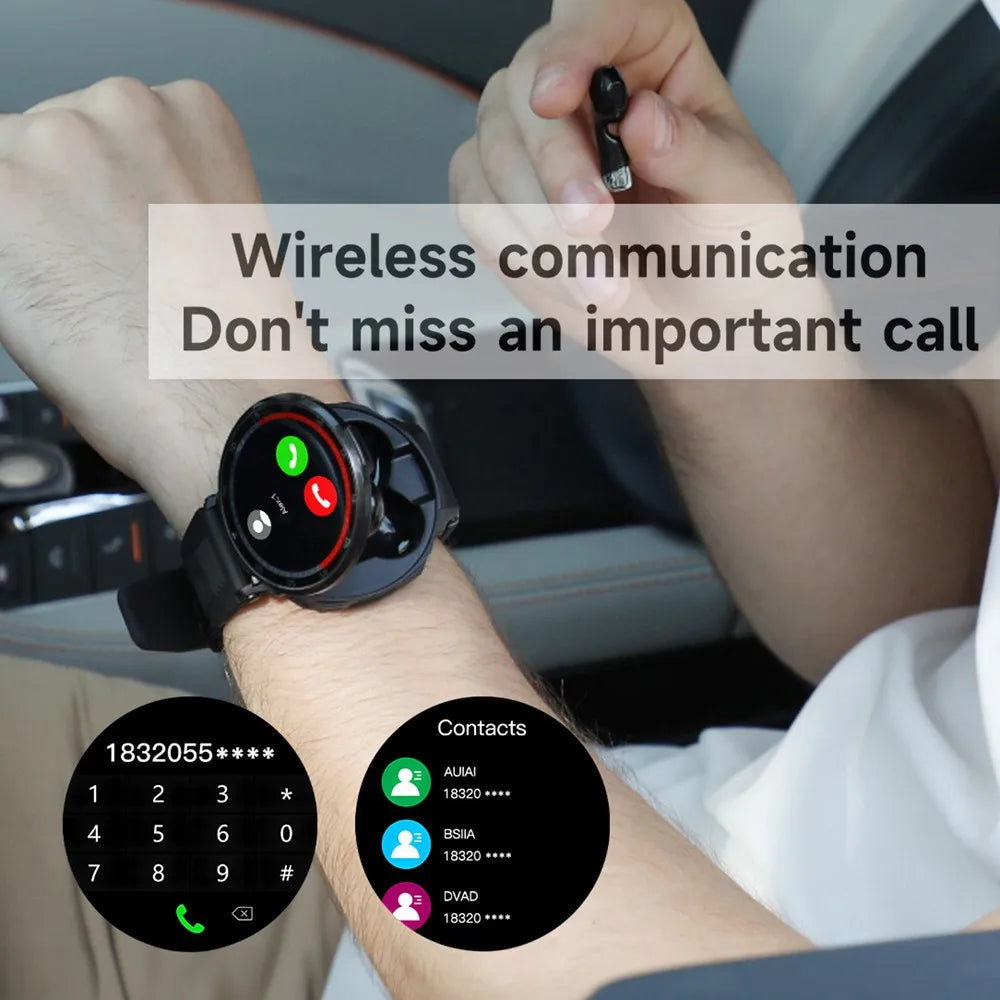 EFFEOKKI 2 in 1 Smart Watch with Earbuds Round Screen Fitness Watch for Men NFC Multiple Sport Compatible with iPhone and Android