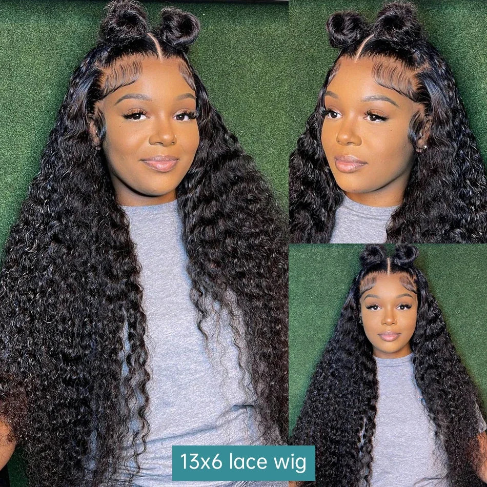 Luckathy Transparent Human Hair Wig Deep Wave Lace Front