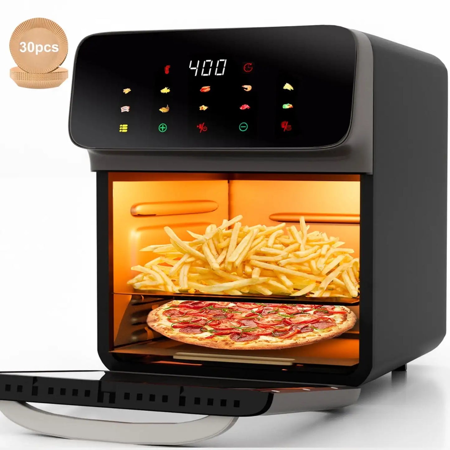 Bluebow Air Fryer 12QT Convection Oven with 10 in 1 Multi Function Visible Window and Touchscreen Black
