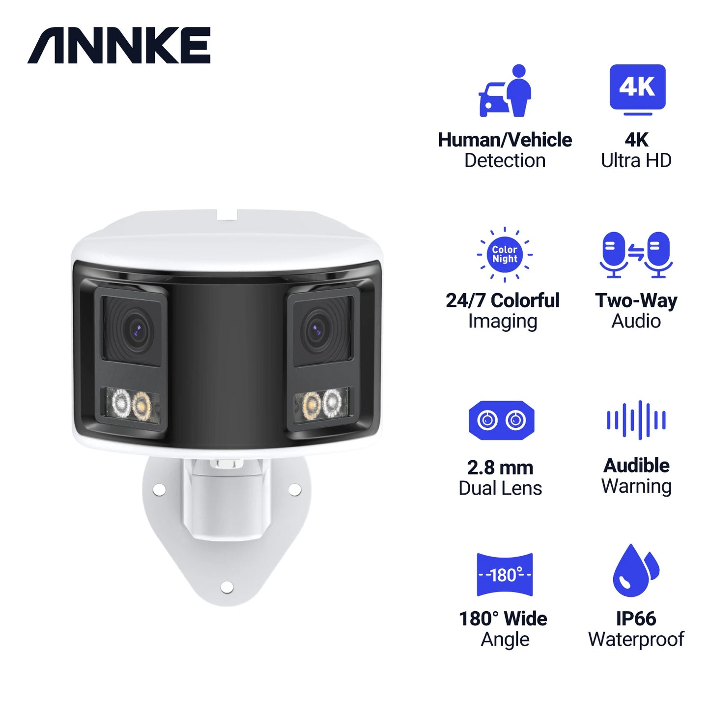 Annke Smart Home 180 Degree 8MP Duo POE Dual Lens Wide View Outdoor Video Camera 4K AI Human Detection 8MP Security CCTV Camera