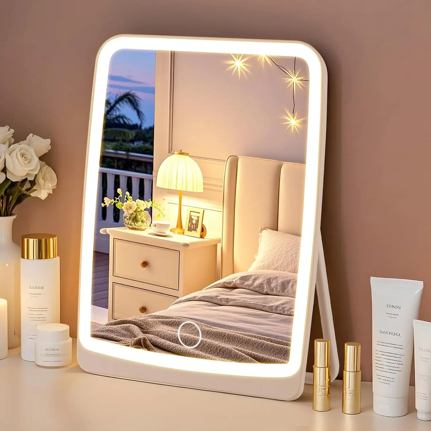 Feature LED Makeup Mirror With 3 Color Lighting Dimmable