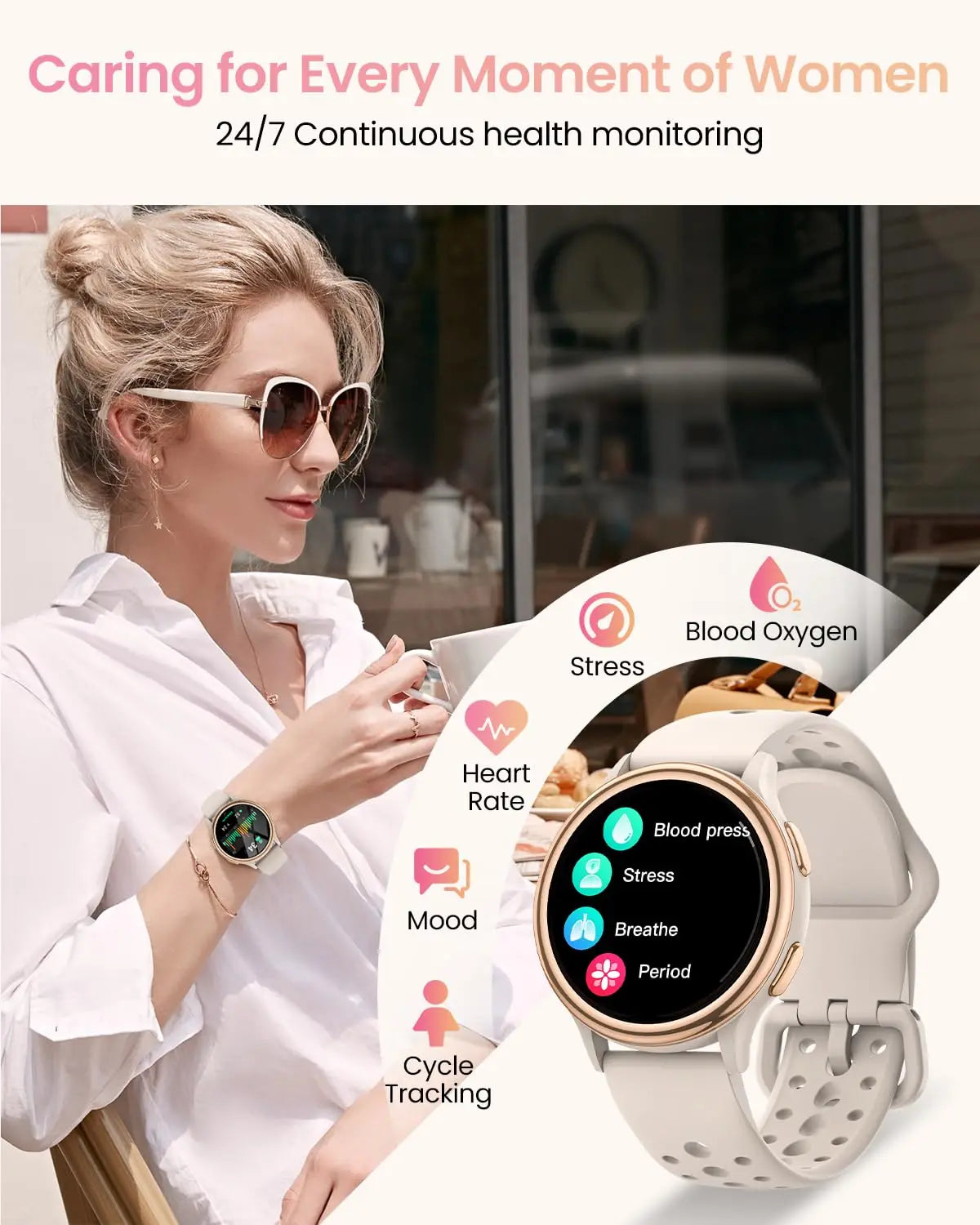 Smart Watches for Women 1.27 Inch Fitness Tracker for iPhone Android