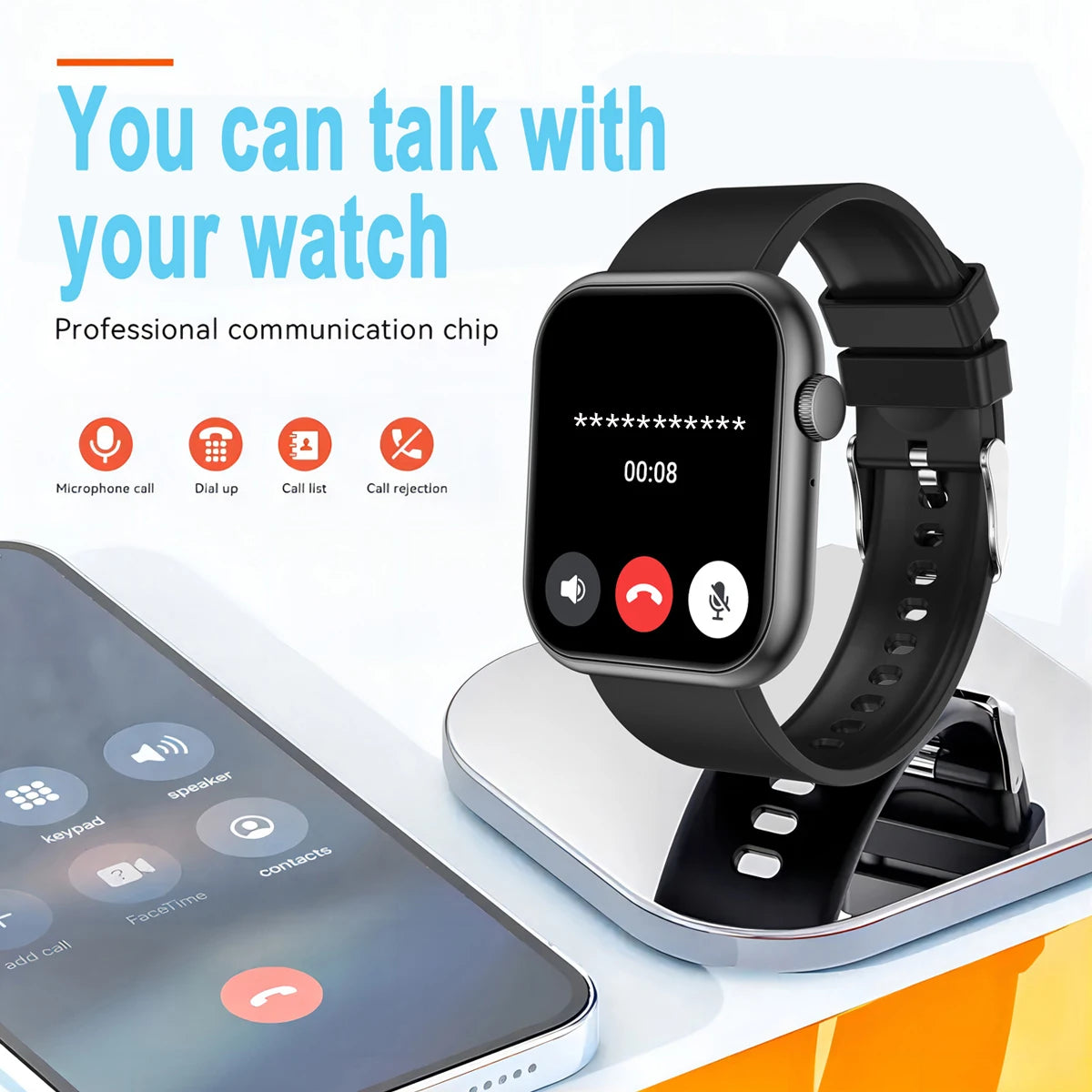 AI Voice Assistant Smart Watch, 2.0 HD Screen, Temp Check