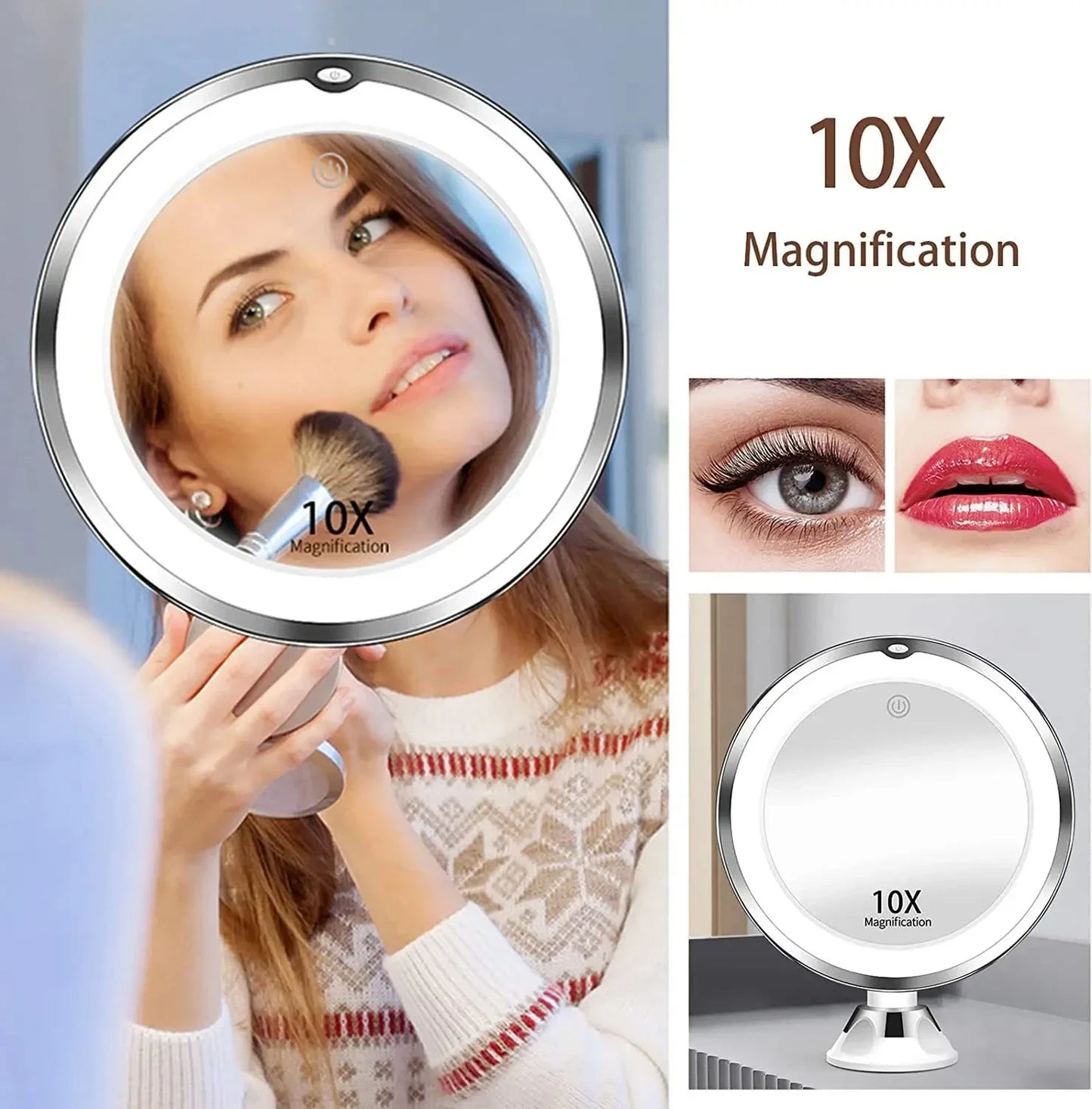 10x Magnifying Vanity Mirror With Lights Touch Screen Led