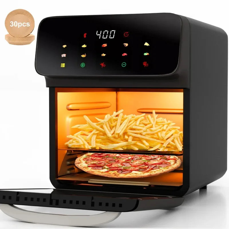 Bluebow Air Fryer 12QT Convection Oven with 10 in 1 Multi Function Visible Window and Touchscreen Black