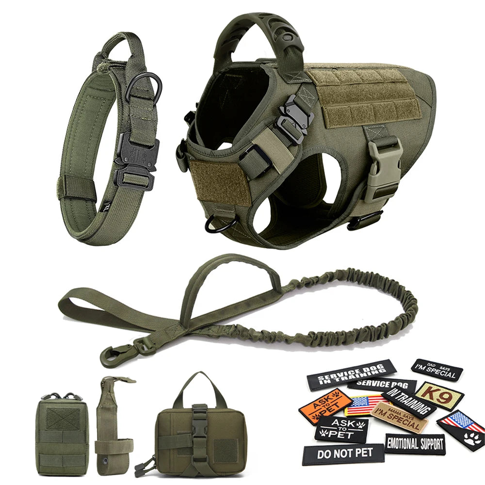 Military Large Dog Harness Collar Leash Bags Patches Set Pet Malinois Training Vests for Tactical K9 Dogs