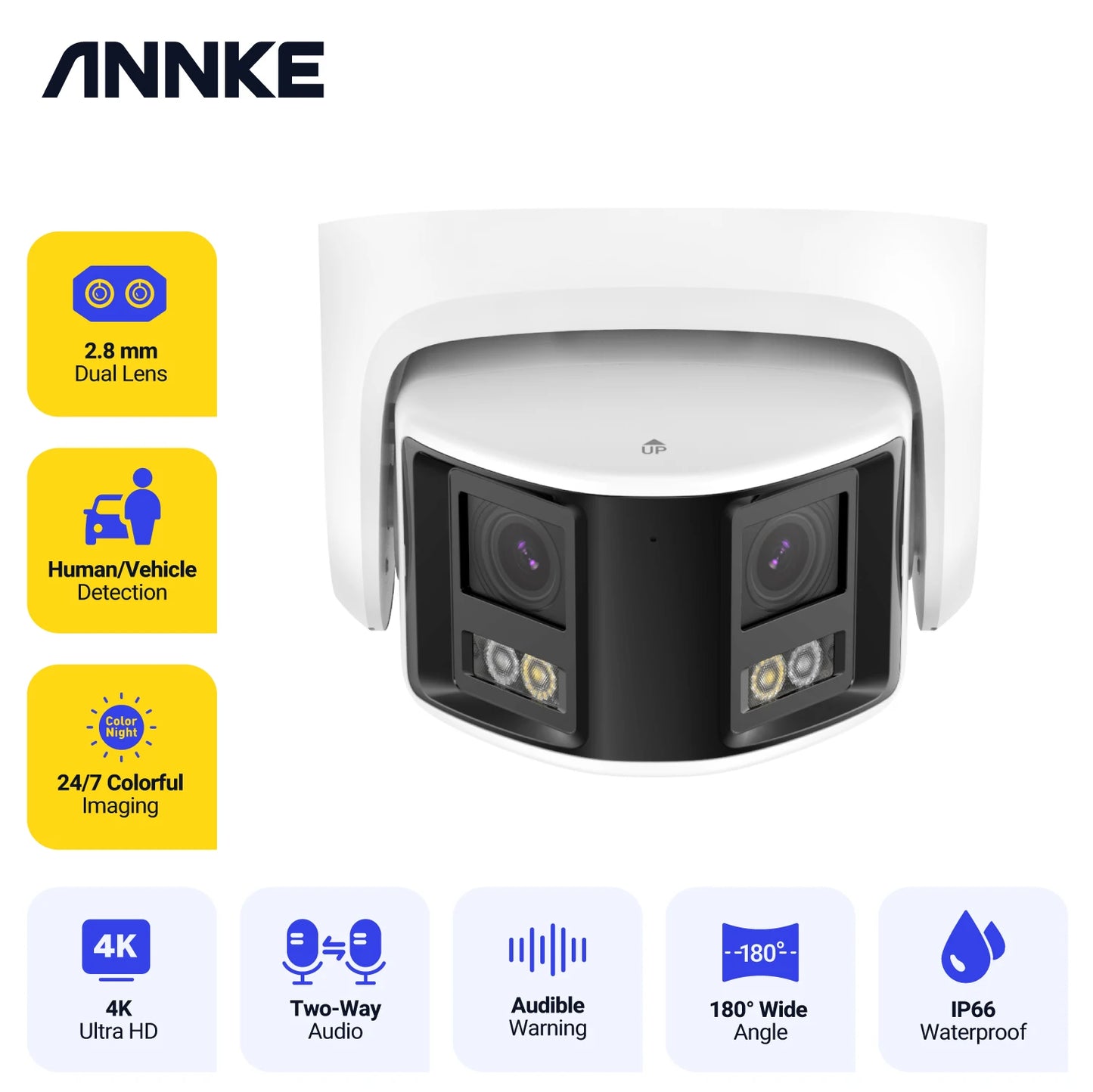 Annke Smart Home 180 Degree 8MP Duo POE Dual Lens Wide View Outdoor Video Camera 4K AI Human Detection 8MP Security CCTV Camera