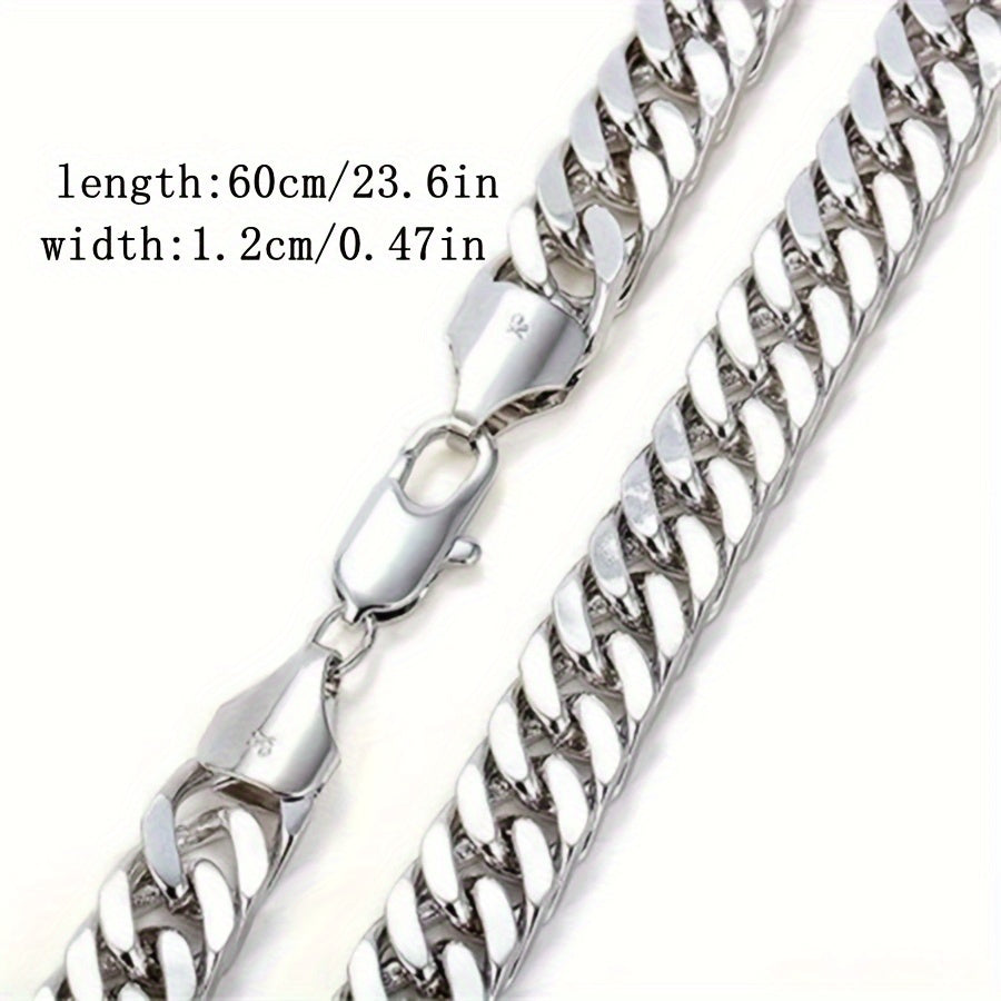 60cm Long Thick White Gold Plated Mens Necklace Heavy Chain