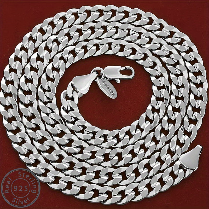 925 Sterling Silvery Italian Cuban Chain Men's And Women's Necklace Gift Box