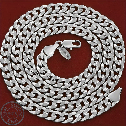 925 Sterling Silvery Italian Cuban Chain Men's And Women's Necklace Gift Box