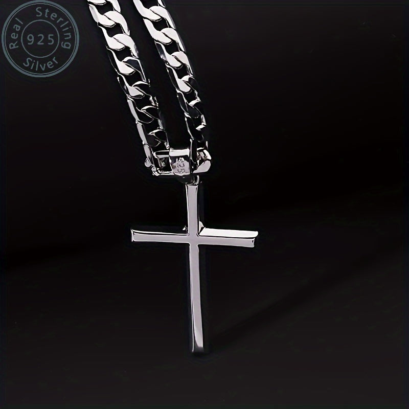 925 Sterling Silver 5mm Cuban Chain Cross Pendant Necklace Hip-hop Trend